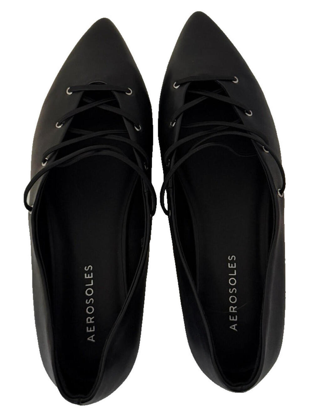 Aerosoles Diletta Ballet Flats Women 7 Black Pointed Toe Lace Up Casual Loafers